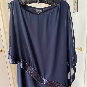 Navy blue polyester and spandex cocktail dress